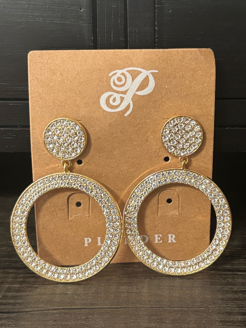 Plunder Gold Pave Crystal Open-Hoop Drop Fashion Earrings